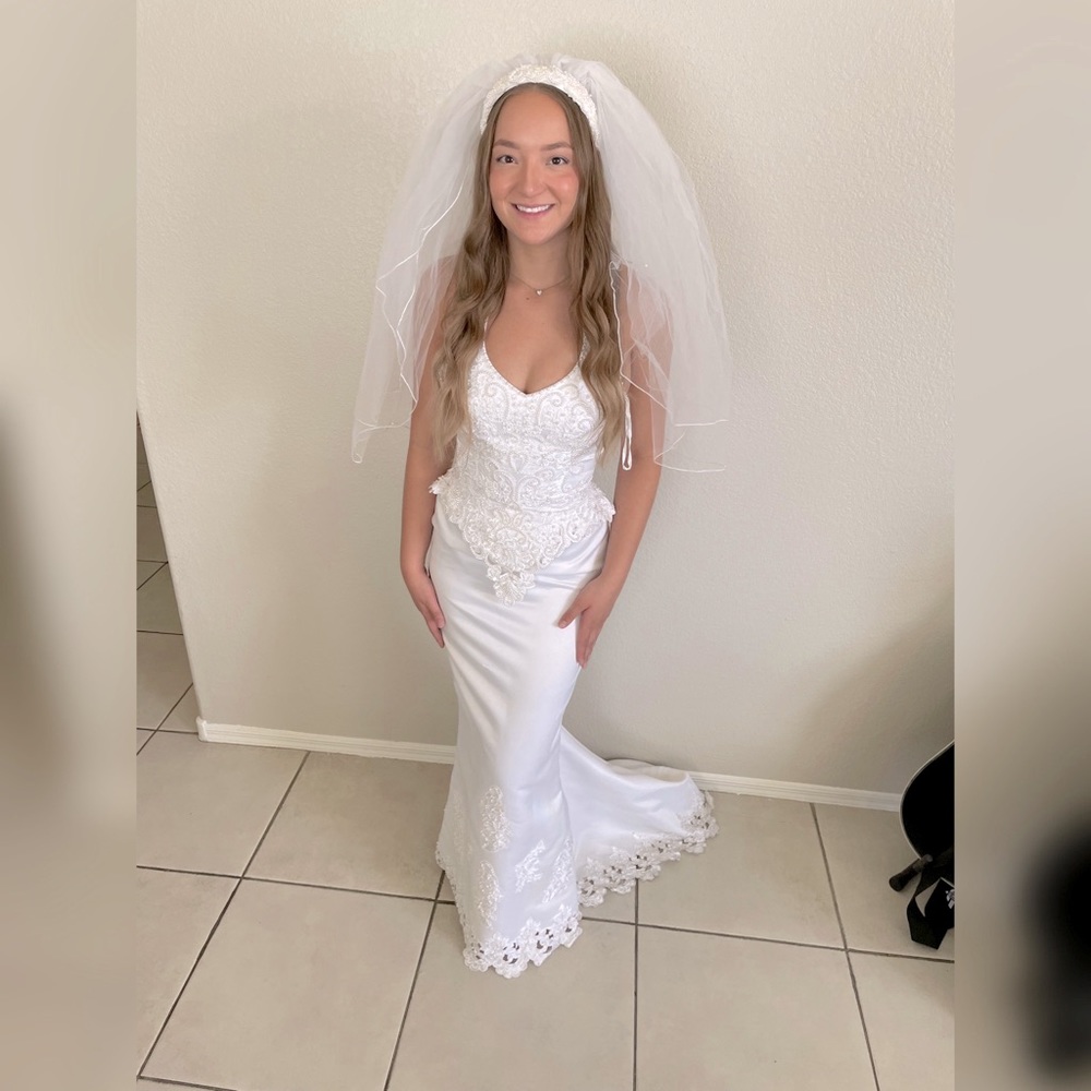 Wedding dress and veil from David’s bridal